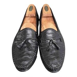 Zelli Black Ostrich Leather Loafers Mens Size 10 Tassled Exotic Leather Loafers